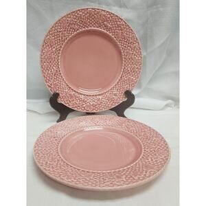 Bordallo Pinheira 10" Pink Ceramic Majolica Plates Portugal Set Of Two